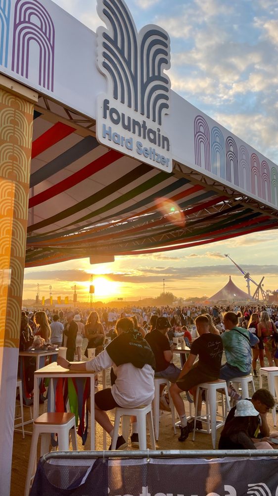 The Fountain bar at a festival at sunset