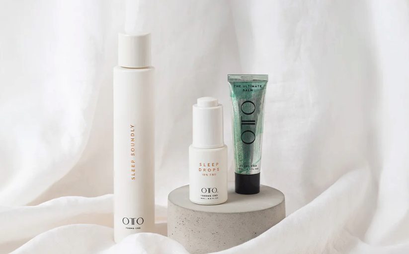 OTO products on a stone plinth